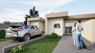 Fachada moderna de uma casa residencial em Lajeado, Brasil, com um carro estacionado na frente.