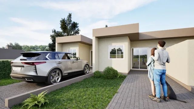 Fachada moderna de uma casa residencial em Lajeado, Brasil, com um carro estacionado na frente.