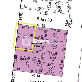 Planta de um lote com divisões e medidas indicadas em um registro de propriedade.