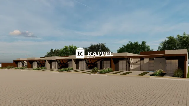 Fachada de uma residência moderna com garagem e paisagismo.
