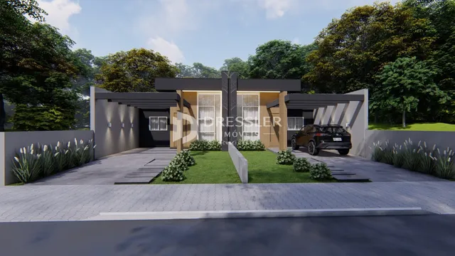 Fachada de uma casa moderna em Lajeado, Brasil.
