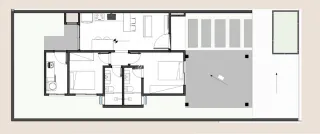 Planta baixa de uma residência mostrando a disposição dos cômodos.
