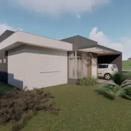 Foto da fachada de uma casa com garagem em Lajeado, Brasil.
