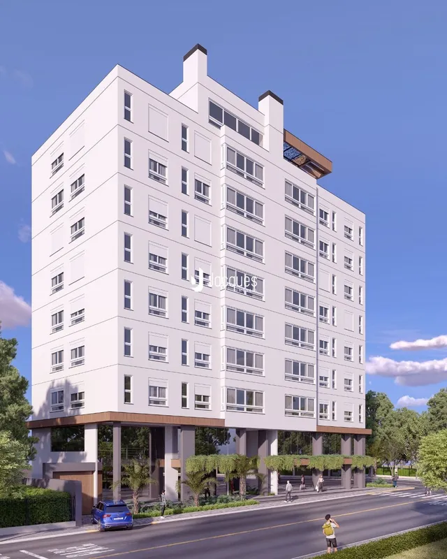 Fachada de um edifício residencial moderno em Lajeado, Brasil.