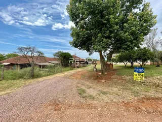 Vista da propriedade rural com vegetação e estrada de terra.