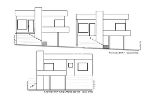 Desenho arquitetônico das fachadas das casas em Lajeado, Brasil.