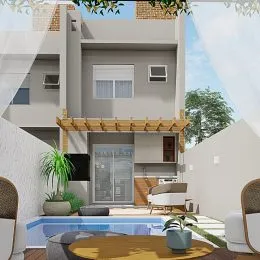 Foto da área de piscina externa de uma residência em Lajeado, Brasil.