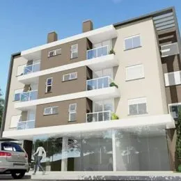Fachada de um prédio residencial moderno em Lajeado, Brasil.
