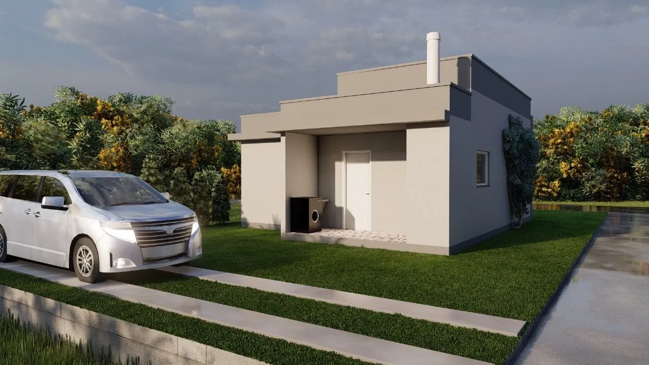 Fachada de uma casa moderna em Lajeado, Brasil, com paisagismo.
