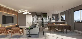 Sala de estar com sofá e piso de madeira.