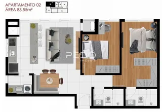 Planta baixa do apartamento 02 em Lajeado, Brasil.