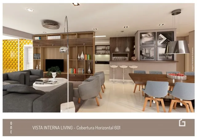 Sala de estar interna com decoração moderna em um apartamento.