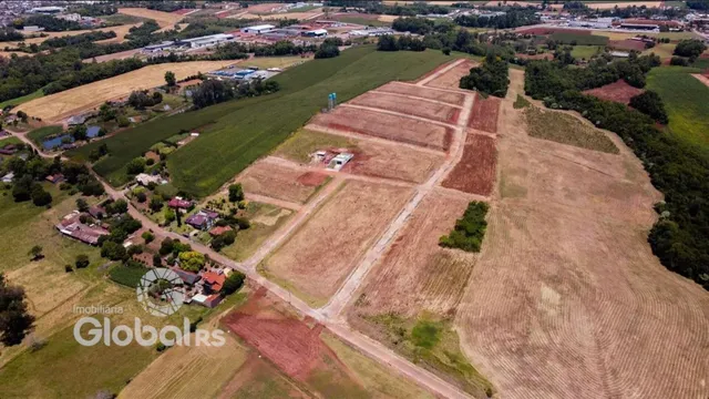 Vista aérea de uma área de terras agrícolas em Lajeado.