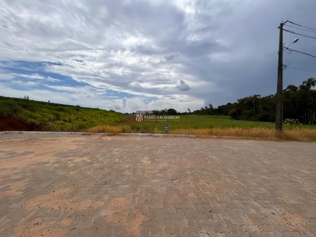 Vista externa de um terreno aberto com vegetação rasteira sob um céu nublado.