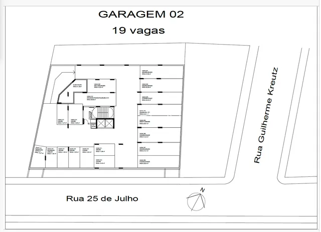 Planta baixa do garagem 02 com 19 vagas na Rua Guilherme Kreutz.
