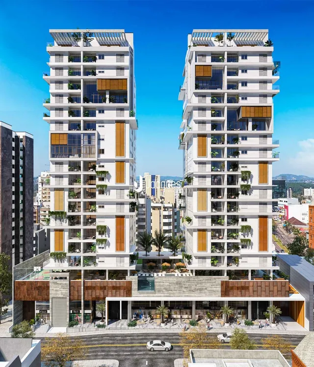Fachada de um complexo residencial moderno em Lajeado, Brasil.
