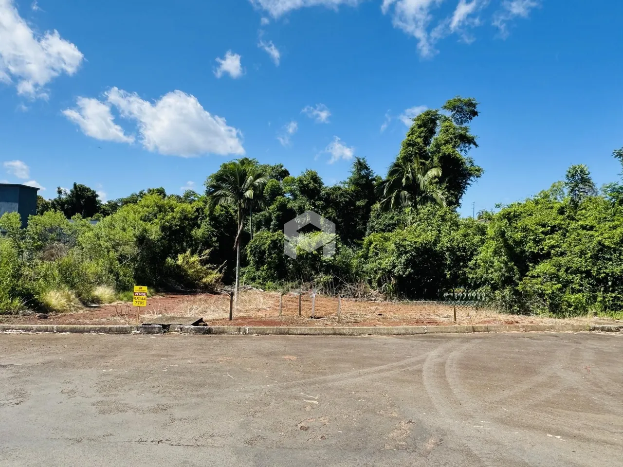 Vista da propriedade com vegetação densa ao fundo.