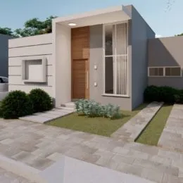Fachada de uma casa moderna em Lajeado, Brasil, com paisagismo frontal.