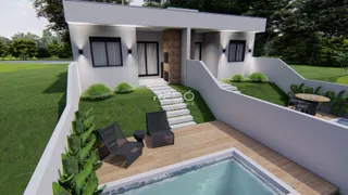 Fachada de residência moderna com área externa e piscina em Lajeado, Brasil.