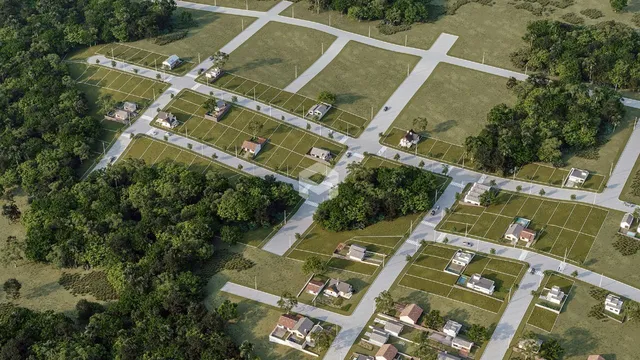 Vista aérea de um loteamento residencial em Lajeado, Brasil.