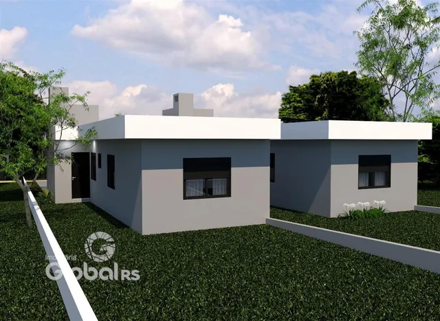 Fachada de uma residência moderna com jardim em Lajeado.