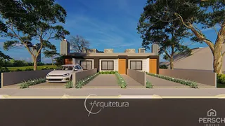 Fachada moderna de uma residência em Lajeado, Brasil, com paisagismo e garagem.