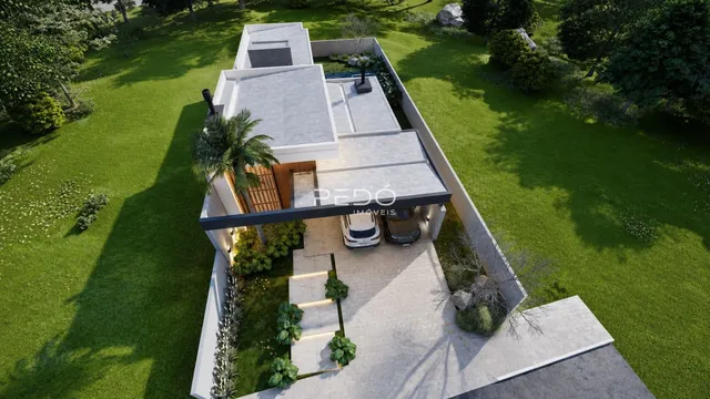 Vista aérea da fachada de uma casa moderna em Lajeado, Brasil.