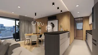 Ambiente moderno com sala de jantar e cozinha em um imóvel no Brasil.