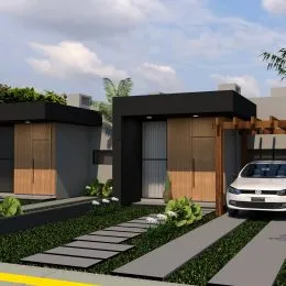 Fachada moderna de uma residência com paisagismo em Lajeado.