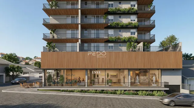 Fachada moderna de um edifício residencial e comercial em Lajeado.