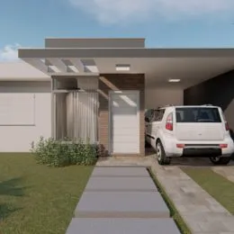 Fachada externa de uma residência em Lajeado, Brasil, com entrada pavimentada.