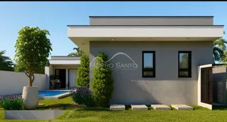 Fachada de uma casa moderna em Lajeado, Brasil, com piscina e jardim.