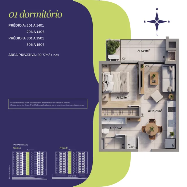 Apartamento com 1 dormitório, foto 2