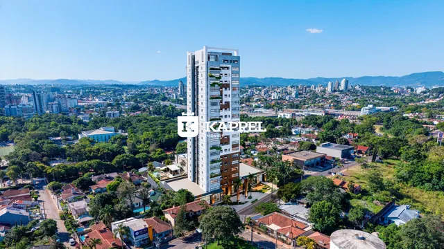 Vista aérea de um edifício residencial alto em Lajeado, Brasil.