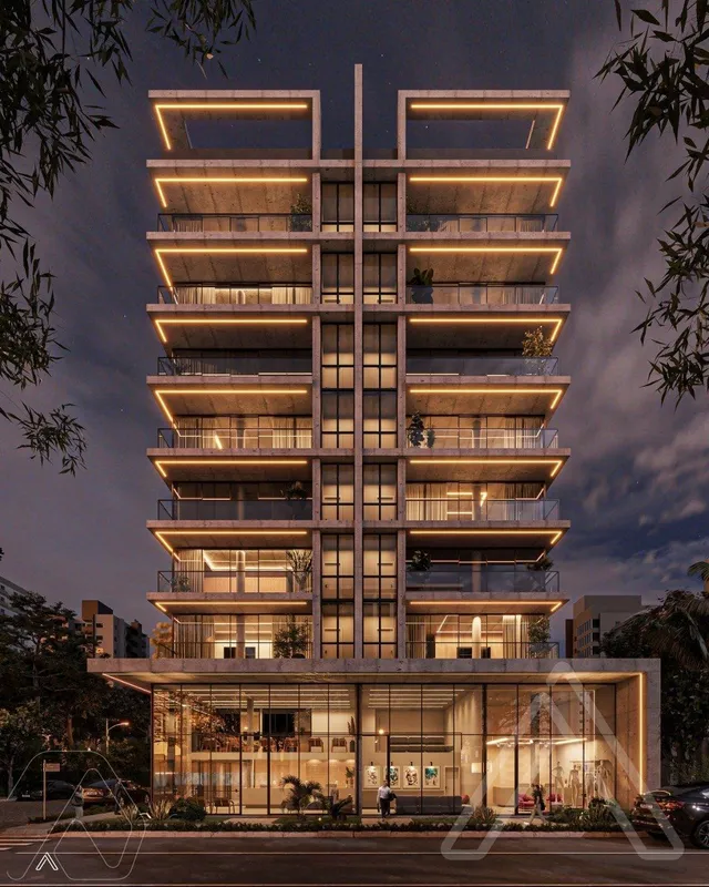 Fachada moderna de um edifício residencial com varandas em Lajeado.