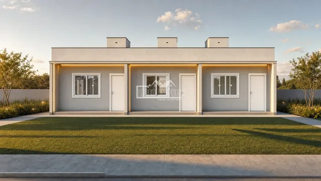 Fachada moderna de uma casa em Lajeado, Brasil, com iluminação externa.