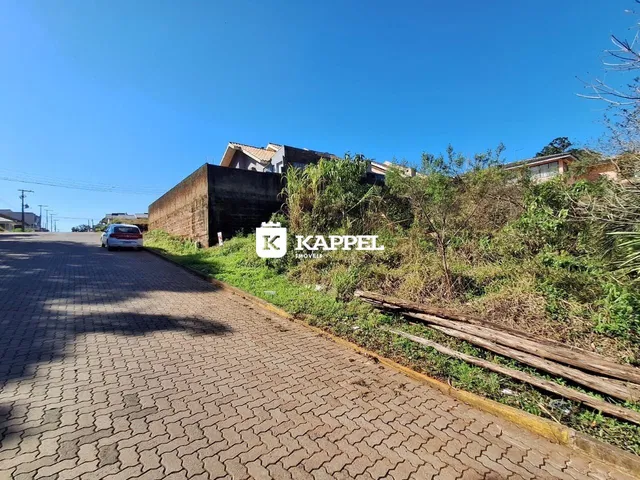 Vista externa de uma propriedade em Lajeado, Brasil, com vegetação densa ao lado da estrada.