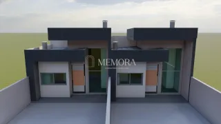 Fachada moderna de uma residência em Lajeado, Brasil, com detalhes em cinza escuro.