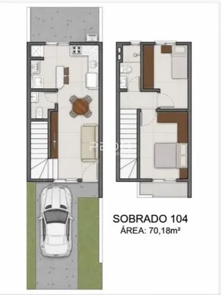 Planta baixa do apartamento 104 no Sobrado em Lajeado, Brasil.