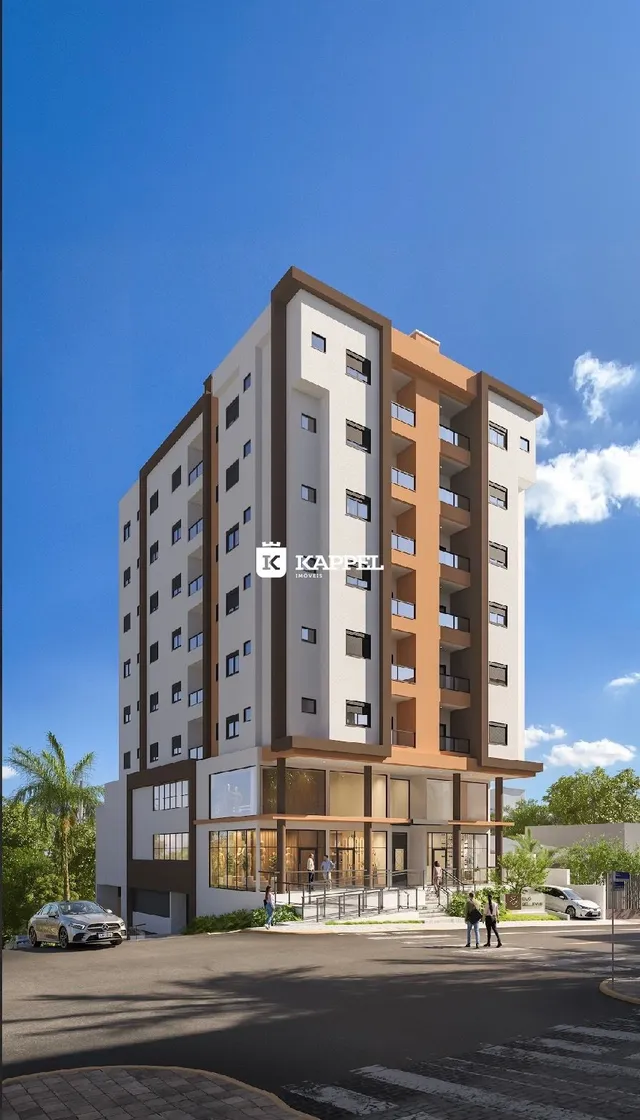 Foto da fachada de um prédio residencial moderno com varandas em Lajeado, Brasil.