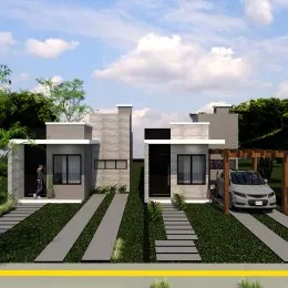 Fachada moderna de uma residência em Lajeado, Brasil, com paisagismo frontal.