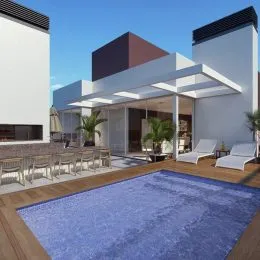 Fachada moderna de uma residência com área coberta em Lajeado.