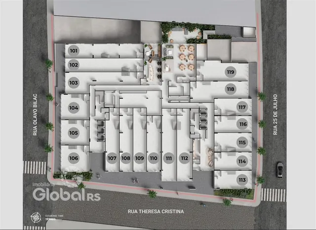 Planta baixa de um imóvel na Rua Theresa Cristina, Lajeado.