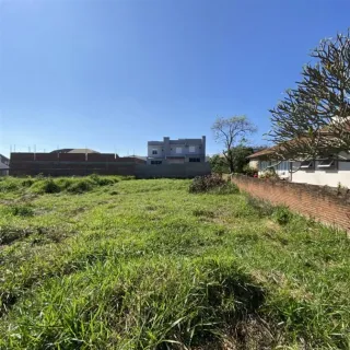 Vista externa de um terreno com grama alta sob um céu azul claro.