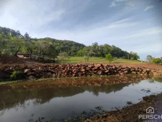 Vista de um rio com vegetação densa ao fundo.