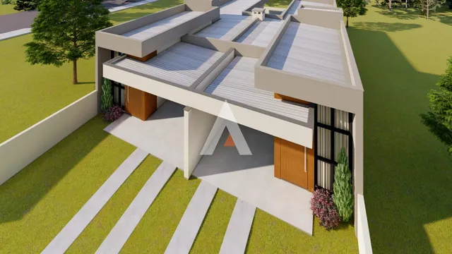 Renderização arquitetônica da fachada de uma casa em Lajeado, Brasil.