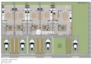 Planta baixa do pavimento térreo de um edifício residencial com vagas de garagem.