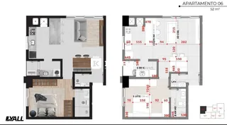 Planta baixa de um apartamento mostrando a disposição dos cômodos.