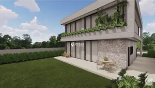Fachada moderna de uma residência em Lajeado, Brasil, com jardim frontal.