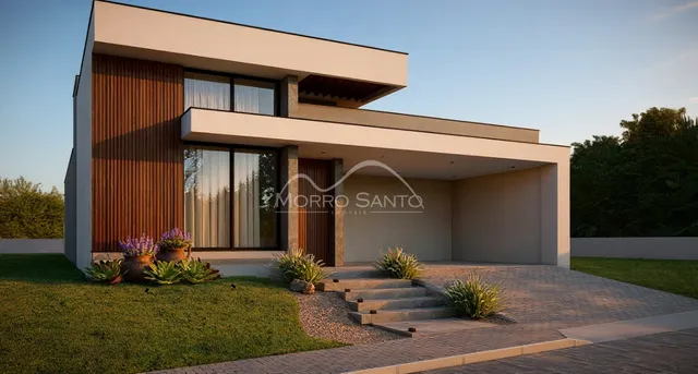 Fachada externa de uma residência moderna em Lajeado, Brasil.